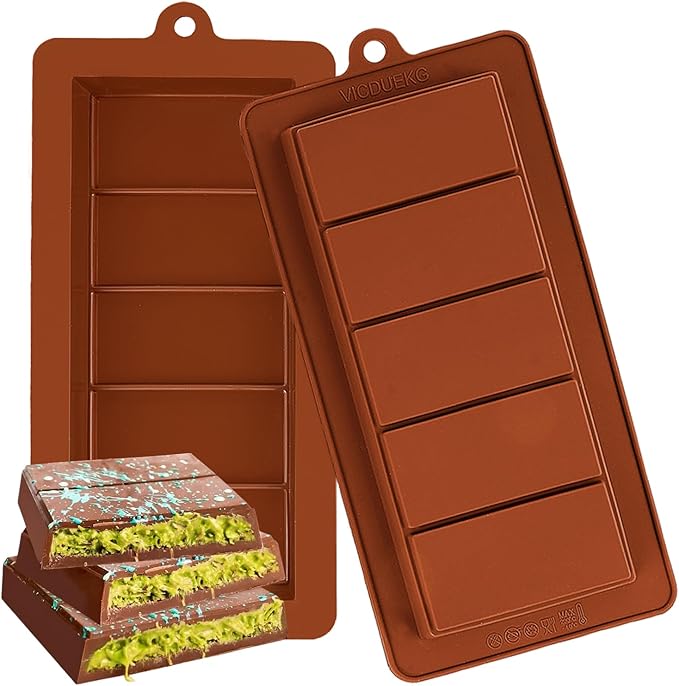 2 PCS Chocolate Bar Molds Deep Silicone Molds for Chocolate Bar Pistachio Dubai Candy Milk Chocolate Stuffed Bar