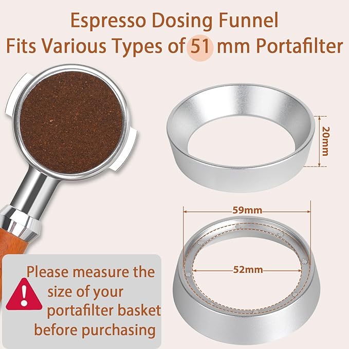 Aluminum Espresso Portafilter Funnel, 51mm Dosing Funnel with Magnetic