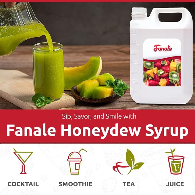 Fanale Premium Flavoring Concentrated Syrup for Bubble Tea 11 lb | Honeydew Flavor Syrup | for Boba Tea, Smoothies, Slushes, Desserts | 11lb | Pack of 4 | SRP070-CS