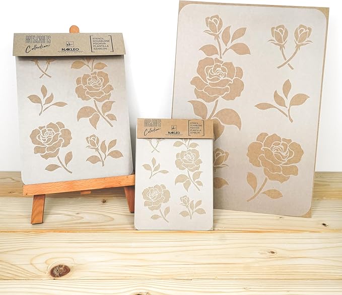NAKLEO DIY Reusable Plastic Stencil - 30x42cm / 11.7” x 16.5” - Rose Flower Bloom - Art Craft Wall Painting Pattern Template Scrapbooking Decoupage - Fabric Furniture Wood
