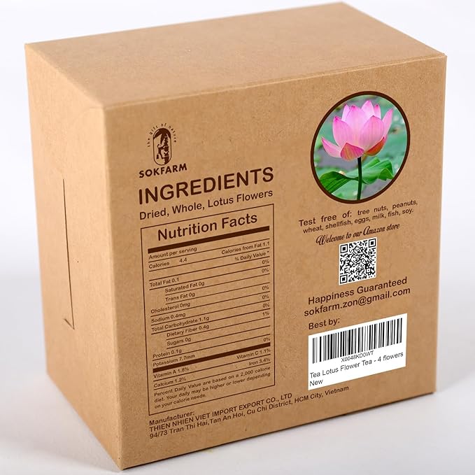 Lotus Flower Tea Bloom Flowering Teas, Dried Whole Blooming Tea Flowers, Blue Dried Flowers Flor De Loto, Delicious Intense Flavor, No Caffeine, Low Calorie (4 Flower Blooms)