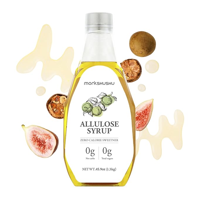 MONKSHUSHU Allulose Syrup 45.9 Fl Oz - Allulose 99.692%, Keto Diet, Vegan friendly, Stevia Blend Thin Syrup, Zero Calorie Sugar Substitute, Monk Fruit, Gluten Free, 0g Net Carbs, Non-GMO