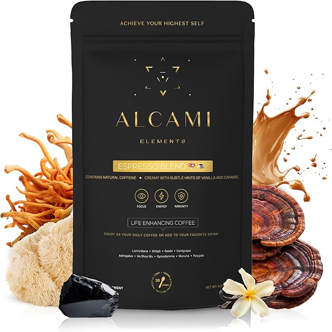 Mushroom Espresso Coffee 10X Concentrated Extract, with Lion's Mane, Reishi & Cordyceps, Energy & Focus Support, 30 Servings, Premium Supplement Powder