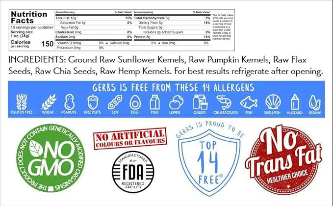 Gerbs Super 5 Seed Meal 1 lb. | Finely Ground, No Additives, Resealable Bag | Hearty & Nutty Texture for Baking & Smoothies | Top 14 Allergen-Free