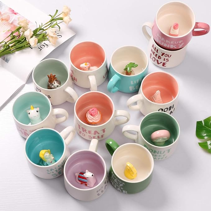 Penguin Ceramic Cup Hidden 3D Animal Inside Mug,12 oz Cute Cartoon Handmade Figurine Mugs,Christmas Birthday Surprise for Friends Family or Kids (Penguin)