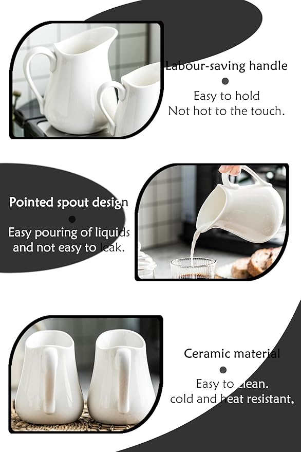 LYEOBOH 17 OZ Creamer Pitcher - Ceramics Creamer with Handle, Coffee Milk Pourer for Home Kitchen Microwave Dishwasher Freezer Safe, White
