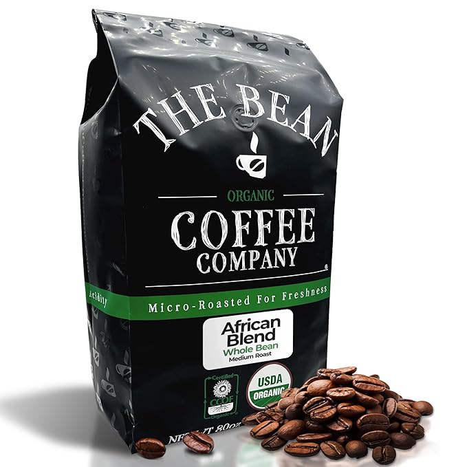 The Bean Organic Coffee Company African Blend, Medium Roast, Whole Bean Coffee, 5-Pound Bag