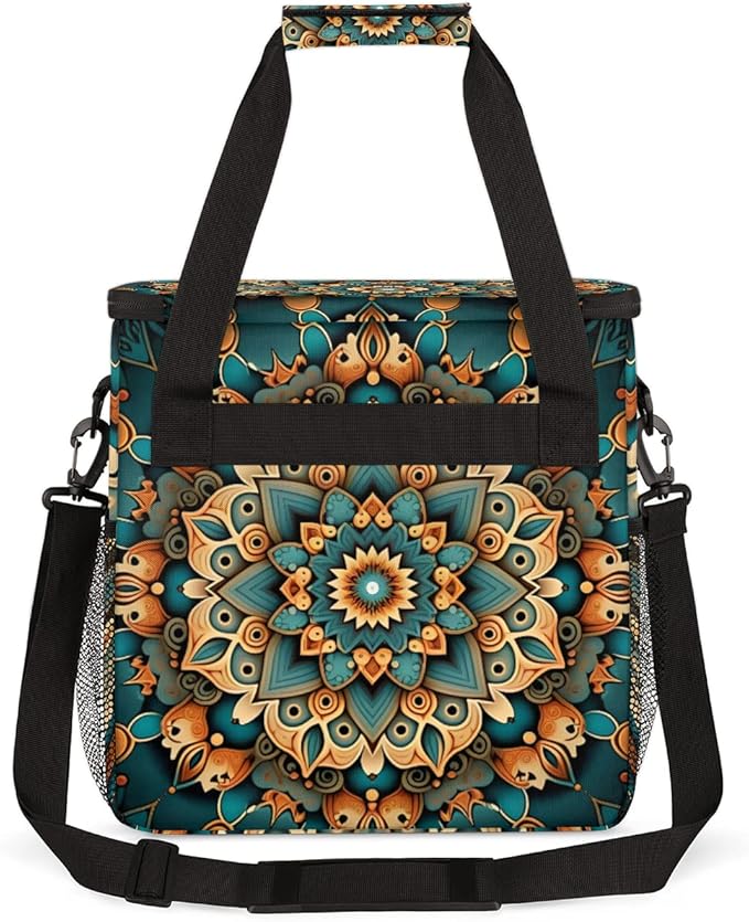 Ethnic Mandala Floral Flowers Coffee Maker Carrying Bag, Coffee Machine Travel Storage Bag Compatible with K-Mini or K-Mini Plus, Portable Single Serve Coffee Brewer Case with Pockets for K-Cup Pods