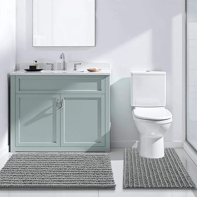 Arotive Luxury Chenille Bathroom Rug Mat, Extra Soft Thick Absorbent Shaggy Bath Rugs, Non-Slip Machine Wash Dry, Plush Bath Mats for Bathroom, Shower and Tub, 36x24, Grey