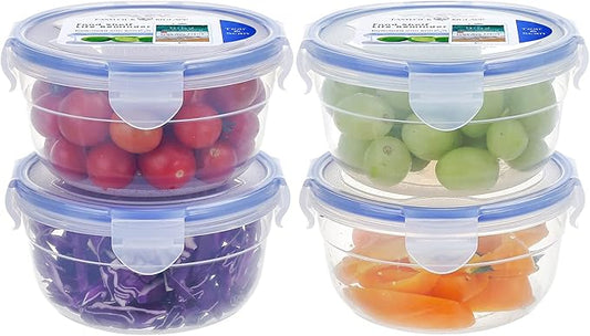 KIGI [ 4 PACK ] 10oz Small Plastic Bowls with Lid Leakproof Food Storage Container Set Meal Prep Containers