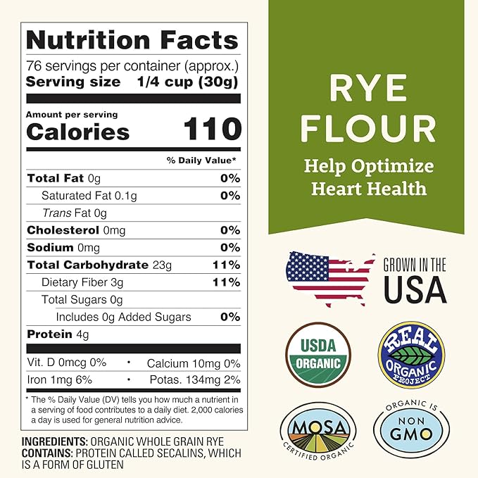 Organic Rye Flour 5 lb - Non-GMO, USDA Organic, Vegan, For Baking Sourdough, Bread, and More! Grown In USA, Farmed From Regenerative Soil by Doudlah Farms