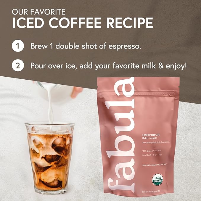 Fabula Coffee Light Roast Freshly Ground - Organic - Low Acid - Single Origin - Non-GMO - Mold Free - 12 Ounces