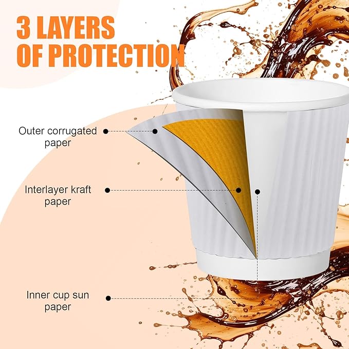 240Pack Paper Espresso Coffee Cups, 4 oz Disposable Coffee Cups,Corrugated Insulated Ripple Wall, Paper Ripple Cups for Coffee, Hot Chocolate and Hot Tea Drinks -White