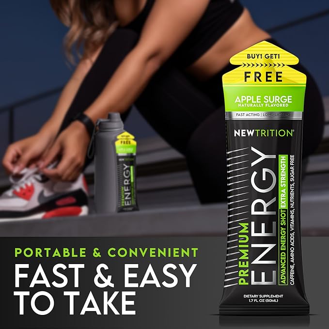 NewTrition® Extra Strength Energy Shots, 250mg Caffeine Energy Shots with Vitamin B & Amino Acids, Sugar-Free Vitamin Energy Shot, 1.7 fl oz (Pack of 24, Apple Surge)