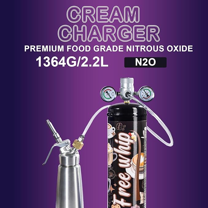 1364g Whipped Cream Charger 2.2L Whip Cream Charger Cartridges Whip Cream Charger Cylinder Food Grade Original Flavor (99.99% purity gas) 1-Pack