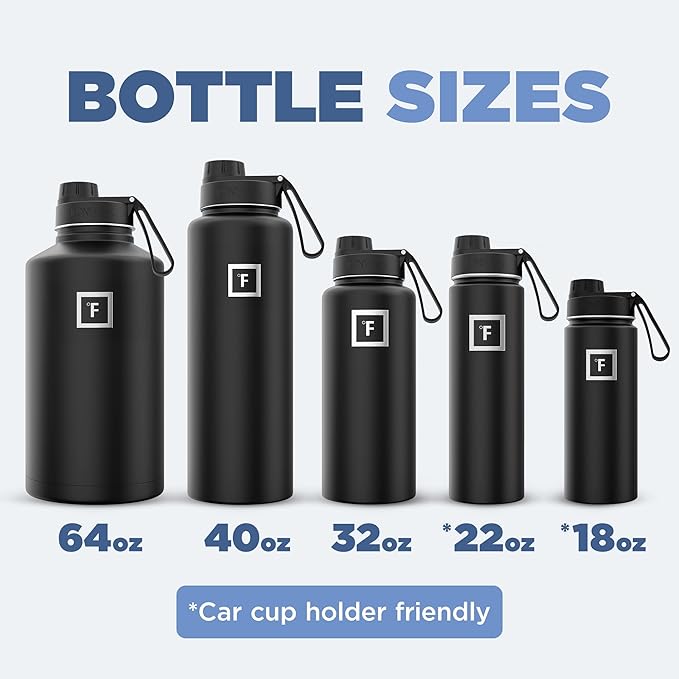 IRON °FLASK Camping & Hiking Hydration Flask with 3 Lids - Stainless Steel, Double Walled & Vacuum Insulated Water Bottle - Leak Proof & BPA Free (Twilight Blue, Spout - 32 oz)
