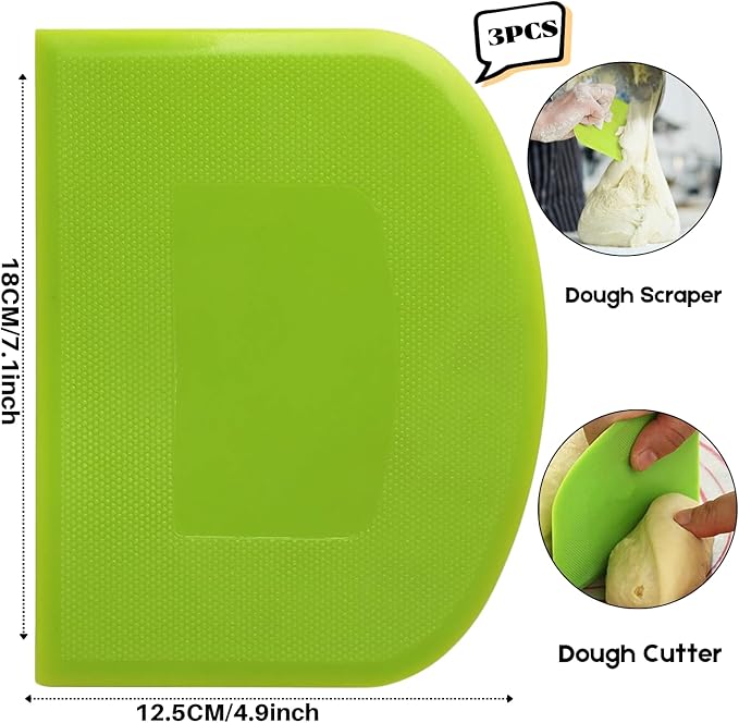 SURDOCA Dough Scraper Bench Scraper - 3P 7.1x4.9" Plastic Flexible Bowl Scraper, Sharp Edge & Angles Cake Scraper. Non-Slip Bakeware Decorating Tools Sculpting & Modeling Tools - Yellow+White+Pink