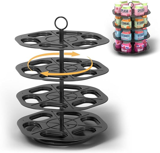 Flavor Pods Storage Holder, Turntable 360° 4-tier Flavored Water Drops Organiser, Compatible with Ninja Thirsti Drink System, Space-Saving Design, Easy to Access,Holds 24 Flavor Pods