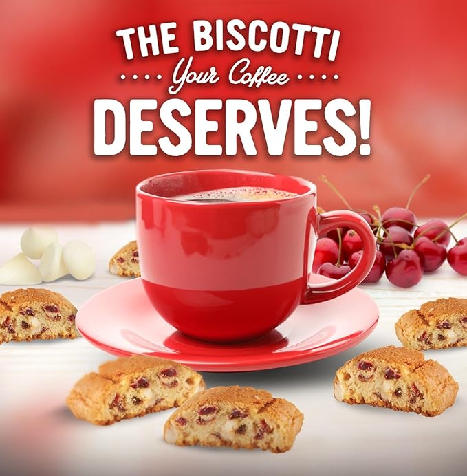 Cooper Street Twice-Baked Cherry White Chip Biscotti Cookies (16 oz Pack of 2) – Over 50 Biscotti Cookies per Bag Loaded with Real Fruit, Traditional Italian Style Snacks - Dairy, Peanut & Soy Free