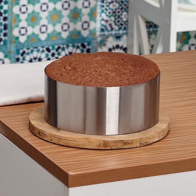 HARFINGTON Round Cake Ring 8 x 2 Inch Seamless Stainless Steel Pastry Mousse Dessert Ring Mirror Coating for Baking Cooking Making Tool