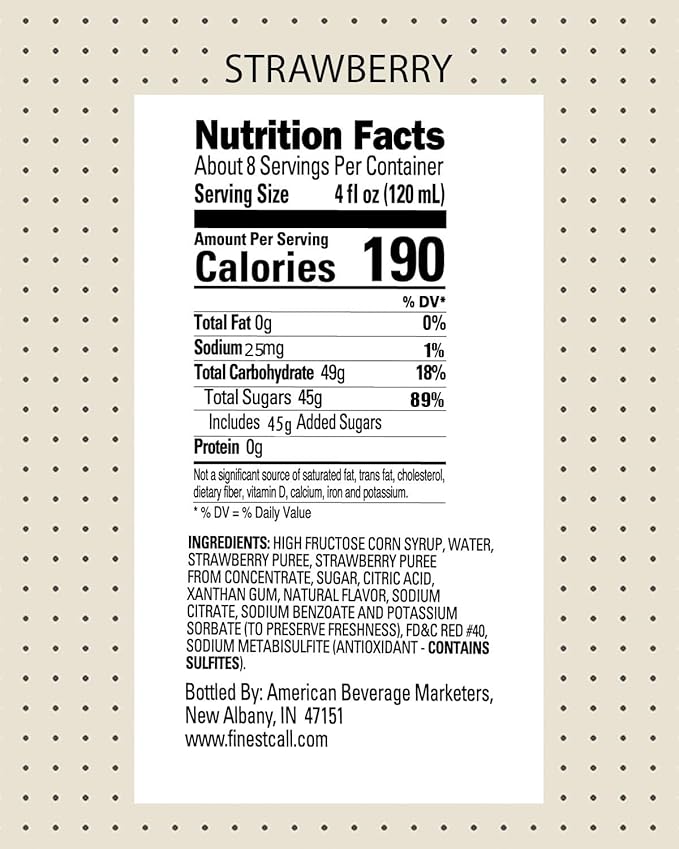 Finest Call Premium Strawberry Puree Drink Mix, 1 Liter Bottle (33.8 Fl Oz), Pack of 6
