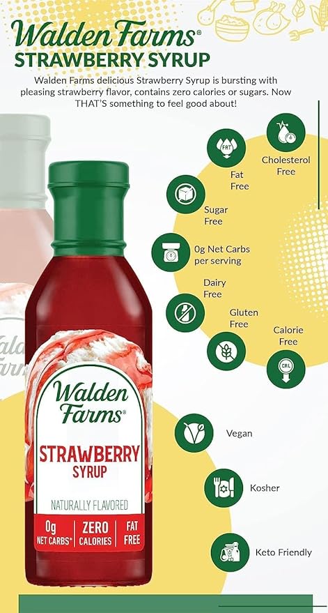 Walden Farms Strawberry Syrup – Perfect for Desserts, Smoothies, Breakfast – Zero Calorie, Sugar-Free, Low Carb, Keto-Friendly, Gluten-Free, Vegan – 6-Pack, 12 oz Bottles