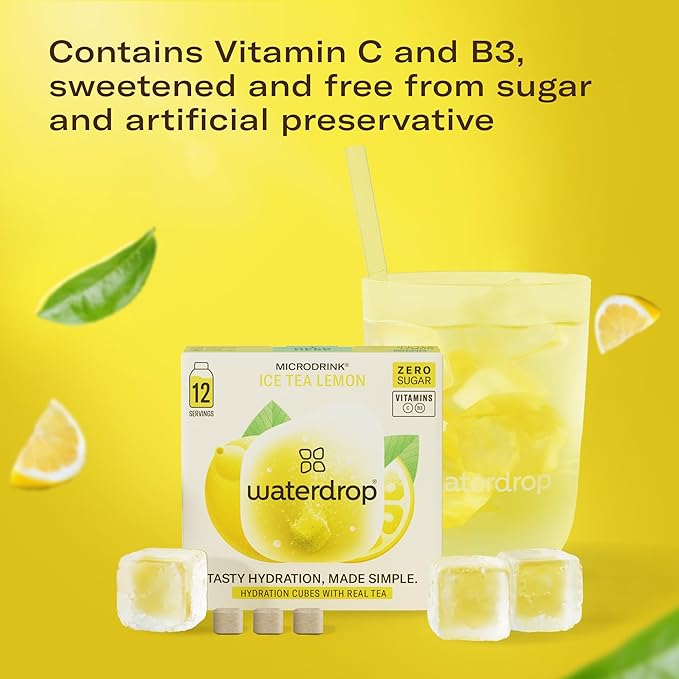 Waterdrop Hydration Cubes with Vitamin C, B Vitamins, and Electrolytes, Iced Tea Lemon Flavor, Flavored Water Enhancer Cubes for Still & Sparkling Water, Low Calorie, Sugar Free, Gluten Free, 24 Count