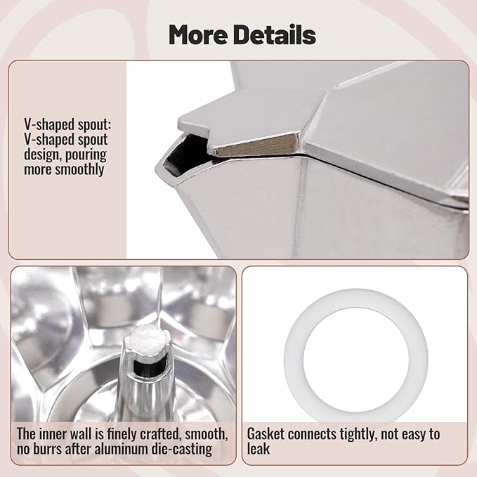 12 Cup Aluminum Moka Pot Classic Stovetop Espresso Coffee Maker 600ml 20oz Coffeemaker Percolator Mocha Pot Greca Coffee Maker Cafe Makers for Italian and Cuban Café Brewing Silver