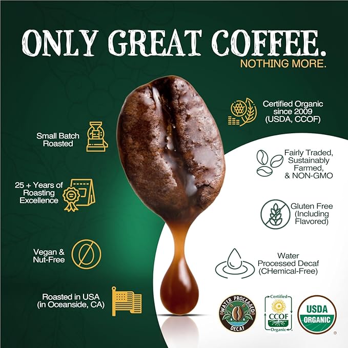 The Bean Organic Coffee Company Water Processed DECAF Pumpkin Spice, Medium Roast, Ground Coffee, 16-Ounce Bags (Pack of 2), Café Molido Tostado Orgánico descafeinado