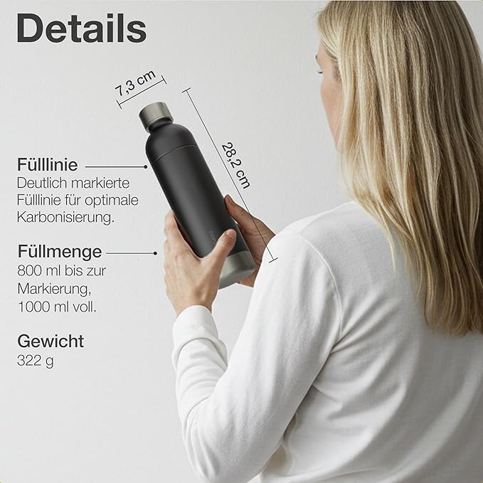 Stainless Steel Carbonating Bottle 33 oz | Compatible with Aarke Carbonator 3, Sodastream (Excl. model Aqua Fizz + Jet) and many others| Dishwasher Safe, No Expiration Date, BPA-Free