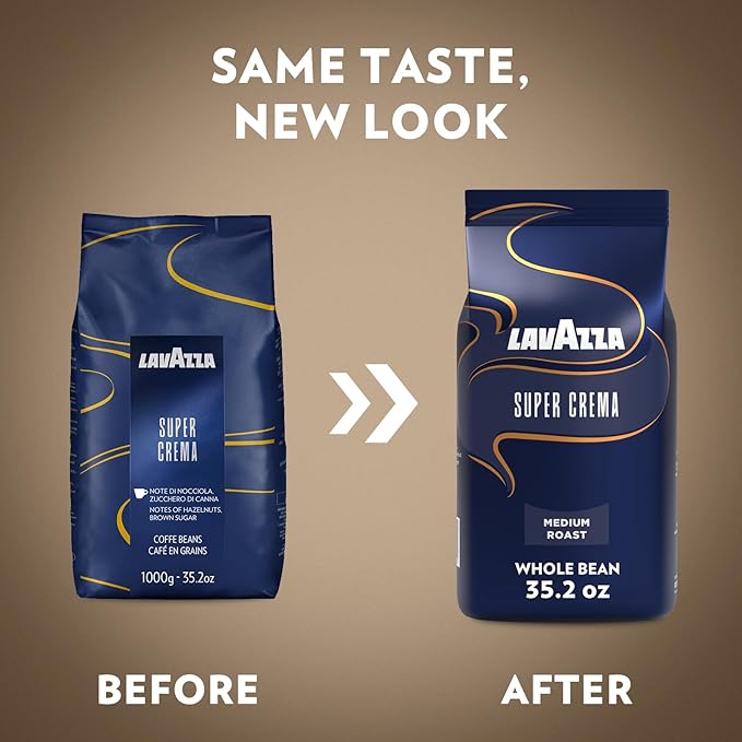 Lavazza Super Crema Whole Bean Coffee, Medium Espresso Roast, Arabica and Robusta Blend, 2.2 lb Bag (Pack of 4)