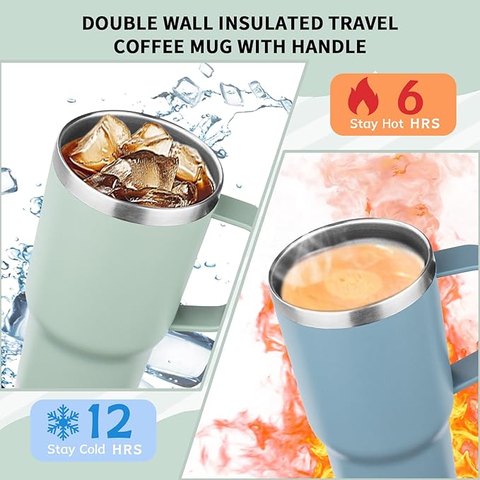 20oz Insulated Tumbler with Handle Stainless Steel Travel Coffee Mug with Lid and Straw Double Wall Vacuum Leak-proof Reusable Thermal Water Cup for Hot and Cold Drinks (Multicolor-1,4 Pack)
