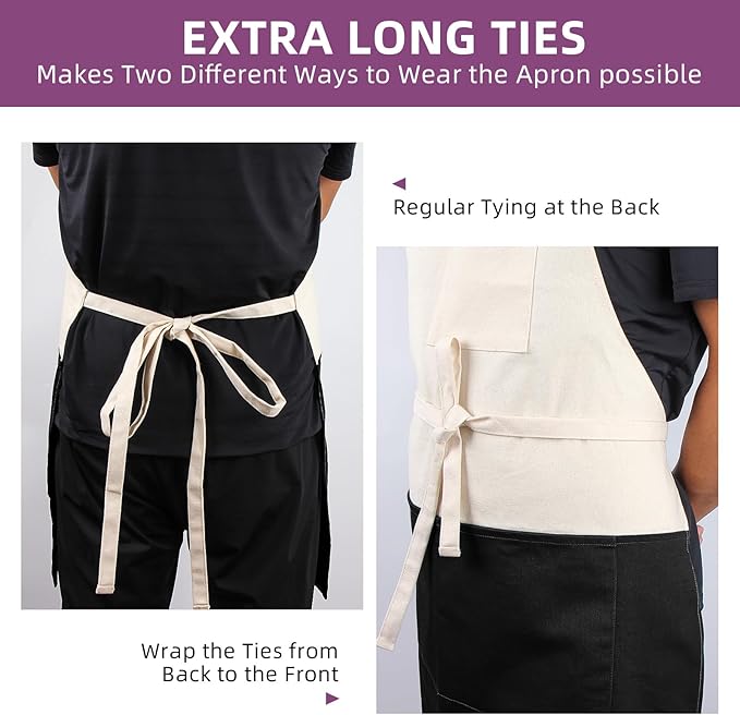 Chef Apron Unisex Two-Tone Professional Kitchen Bib Apron with 2 Pockets Cooking, Grilling, and Baking Gift