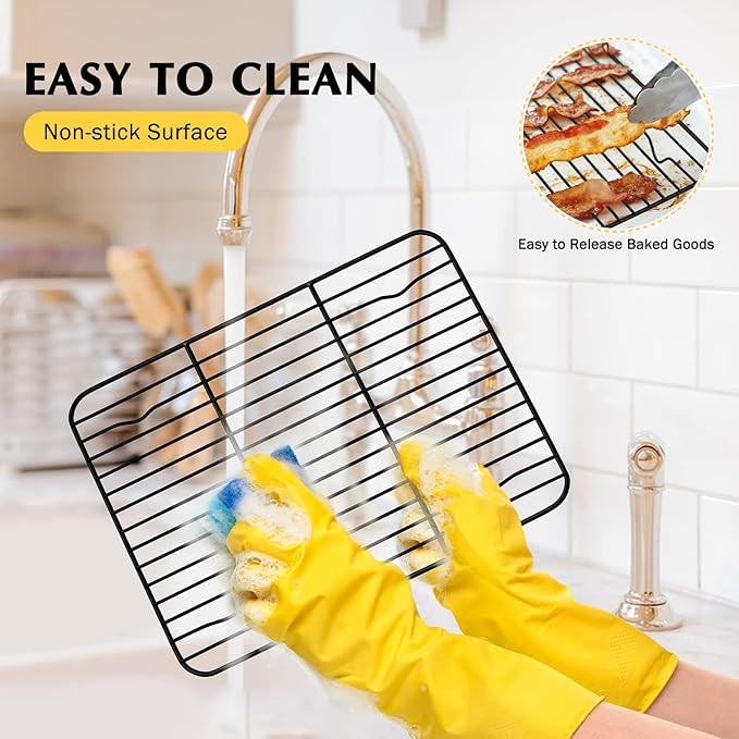 Cooling Baking Rack Set of 2, E-far 11.7” x 9” Non-stick Wire Racks for Oven Cooking Roasting Grilling Cookie Cake Bacon Meat Resting, Non-toxic & Easy to Clean