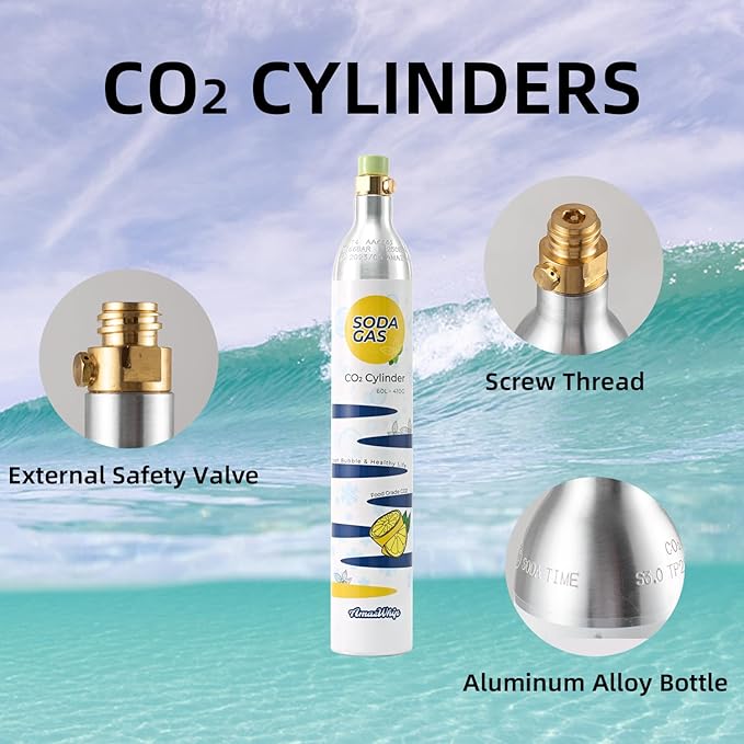 60L Thread Exchange Carbonator Canister, 14.5 Oz SodaMaker CO2 Gas Cylinder, Fully Charged Carbon Dioxide Cylinder for Soda Water Machine (10 cylinders)