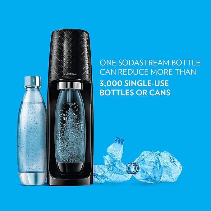 SodaStream Fizzi Sparkling Water Maker (Black) with CO2 and BPA free Bottle, 1-Liter, 60-Liter