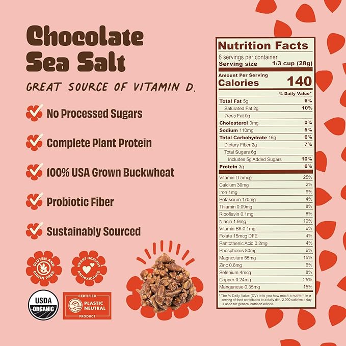 Clusterbucks Superfood Clusters – Grain-Free, Keto-Friendly Granola with Regeneratively Grown Sprouted Buckwheat– Gluten-Free, Low-Carb, Organic Healthy Snack (3-Pack, Chocolate Sea Salt)