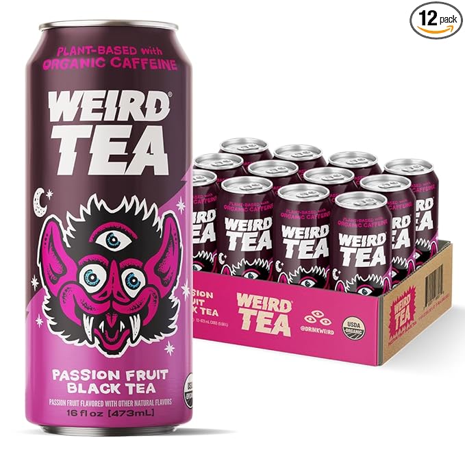 Drink Weird Organic Passion Fruit Black Tea – 16oz Cans, 160mg Organic Caffeine, Pack of 12 – Smooth & Energizing Energy Drink Alternative