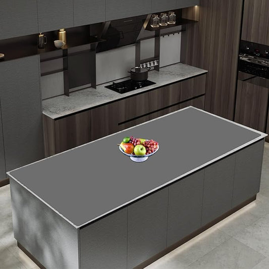 47.3''x23.6''(120cmx60cm) Extra Large Silicone Mat for Kitchen Counter, Heat Resistant Countertop Protector, Non-Slip Waterproof Kitchen Island Mat, Easy to Clean, Dark Gray