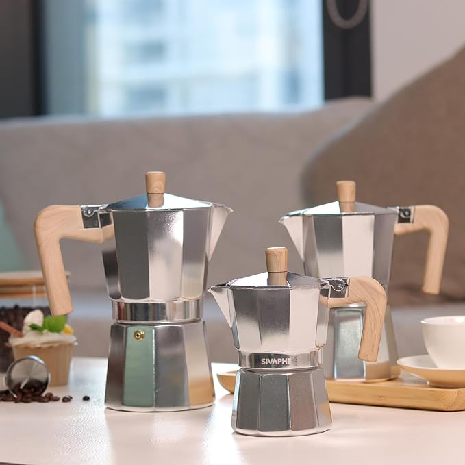 Sivaphe Aluminum Moka Pot 9 Espresso Cups, Percolator Espresso and Coffee Maker, Portable Stove top Italian and Cuban Café Brewer for Home and Camping Sliver