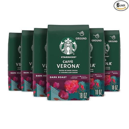 Starbucks Ground Coffee, Dark Roast Coffee, Caffè Verona, 100% Arabica, 6 bags (18 oz each)