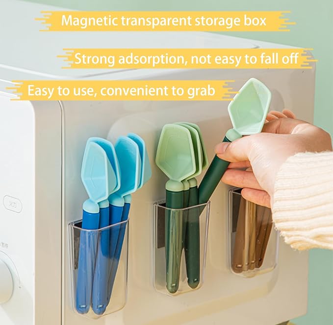 2 SET of 8 PCS Multi-functional sealing clip with measuring spoon Magnetic Coffee Measuring Spoon Sealing Clips with Wall Container Mount, PP materia, Deep Bowl Design (White)