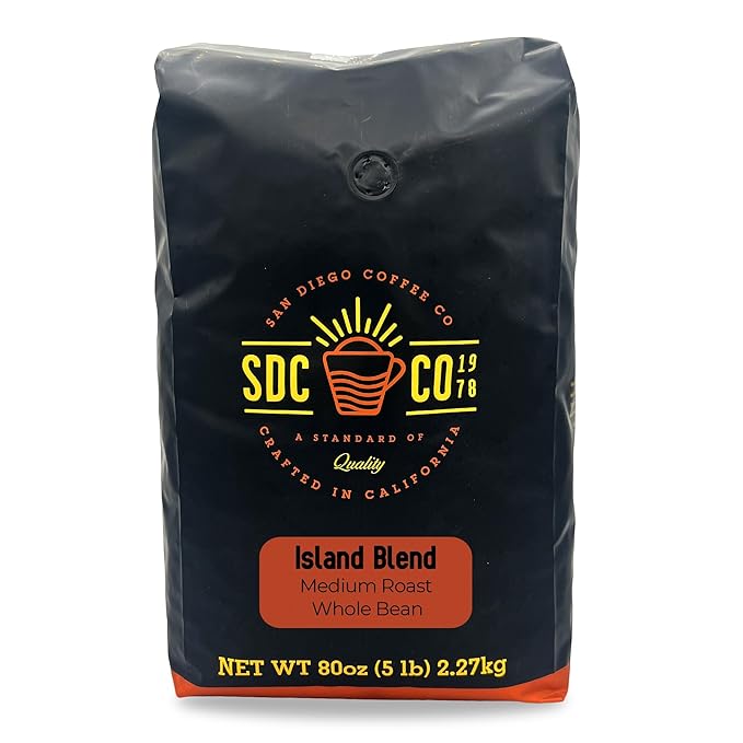 San Diego Coffee Island Blend, Medium Roast, Whole Bean Coffee, 5-Pound Bag Café en grano tostado