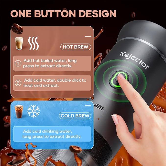 kejector Portable Coffee Maker Espresso Machine for Travel Nano Car Coffee Maker Compatible with Ground Coffee & NS Capsule for RV, Hiking Camping Office, Travel Espresso Maker Electric Gray