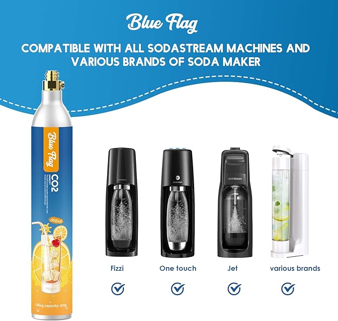 Blue Flag 60L Co2 Carbonator Compatible with Sodastream Appliances (Excluding Art, Terra Seltzer Maker), 14.5oz, Set of 1