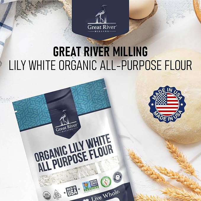 Great River Milling Lily White Organic All-Purpose Flour | Unbleached & Unbromated | Non-GMO, Kosher | Ideal for Bread, Cookies, Cakes, Pizza Dough & Everyday Baking | 5 Lb