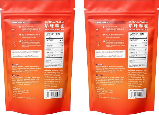 52USA Boba Tapioca Pearl, Black Sugar Flavor, Fresh Bubble Tea Pearl, 8.8 Oz (Pack of 2) – Ready in 5 Minutes, Soft & Chewy Black Tapioca Pearls for Milk Tea, Coffee, Smoothies & Desserts