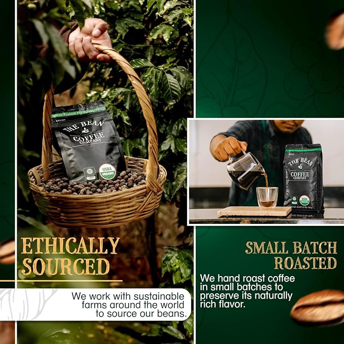 The Bean Organic Coffee Company Breakfast Blend, Medium Dark Roast, Ground Coffee, 16-Ounce Bag,Café molido tostado organico