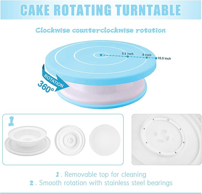 Cake Decorating Supplies Kit Tools 255pcs, Cake Decorating Set with Cake Turntable, 12 Numbered Icing Piping Tips, Cookie Cutters, Icing Smoother & Other Accessories for Cake Decoration (Blue-255 PCS)