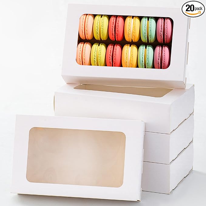 20PCS Macaron Boxes for 12,Chocolate Covered Strawberry Boxes with Window,Drawer Macaron Packaging Display for Strawberry Gift,Chocolate, Truffles,Desserts